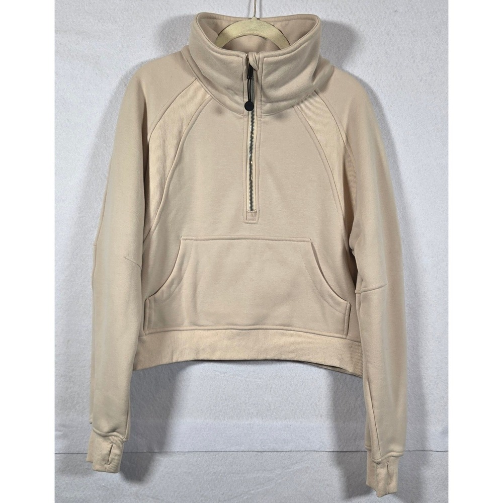 Lululemon Scuba Oversized Half Zip Funnel Neck Tan Beige Cropped Sweatshirt M/L